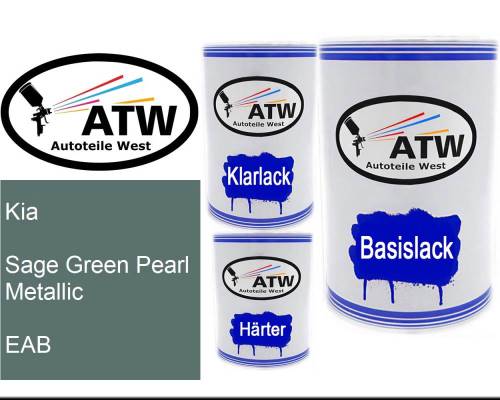 Kia, Sage Green Pearl Metallic, EAB: 500ml Lackdose + 500ml Klarlack + 250ml Härter - Set, von ATW Autoteile West.